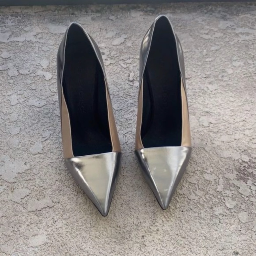 SALE☀️ Chloe Specchio Pointed Pumps, Anthracite 38.5/8.5 Satin Metallic leather - Picture 9 of 14